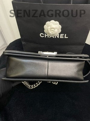 Chanel Le Boy Medium V-Stitch Black Silver Chain Shoulder Bag Classic