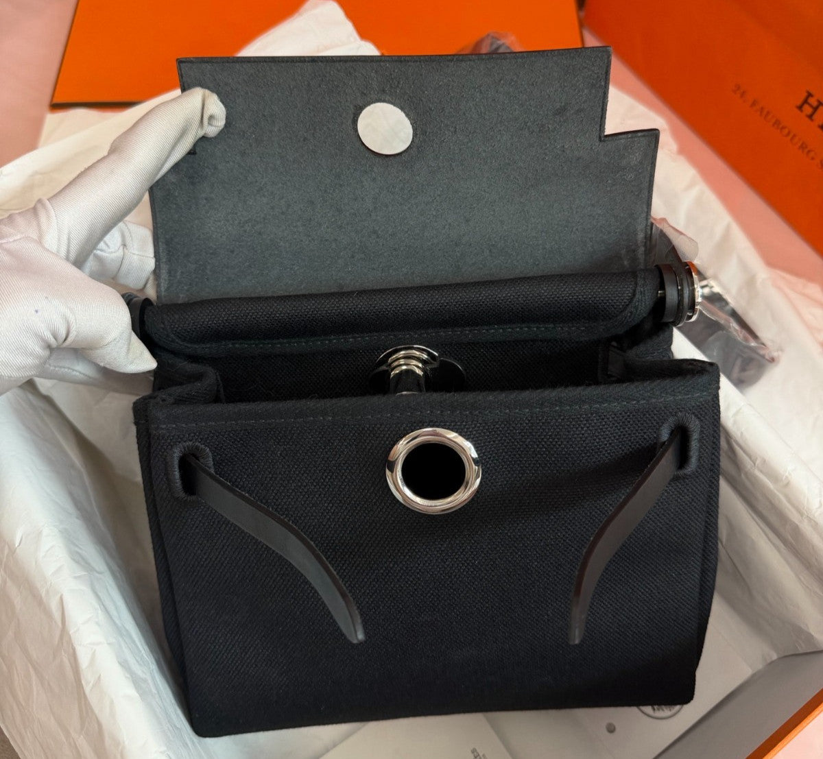 Hermes Herbag Mini Shoulder Bag Black Silver Unisex Adults Classic Fashion