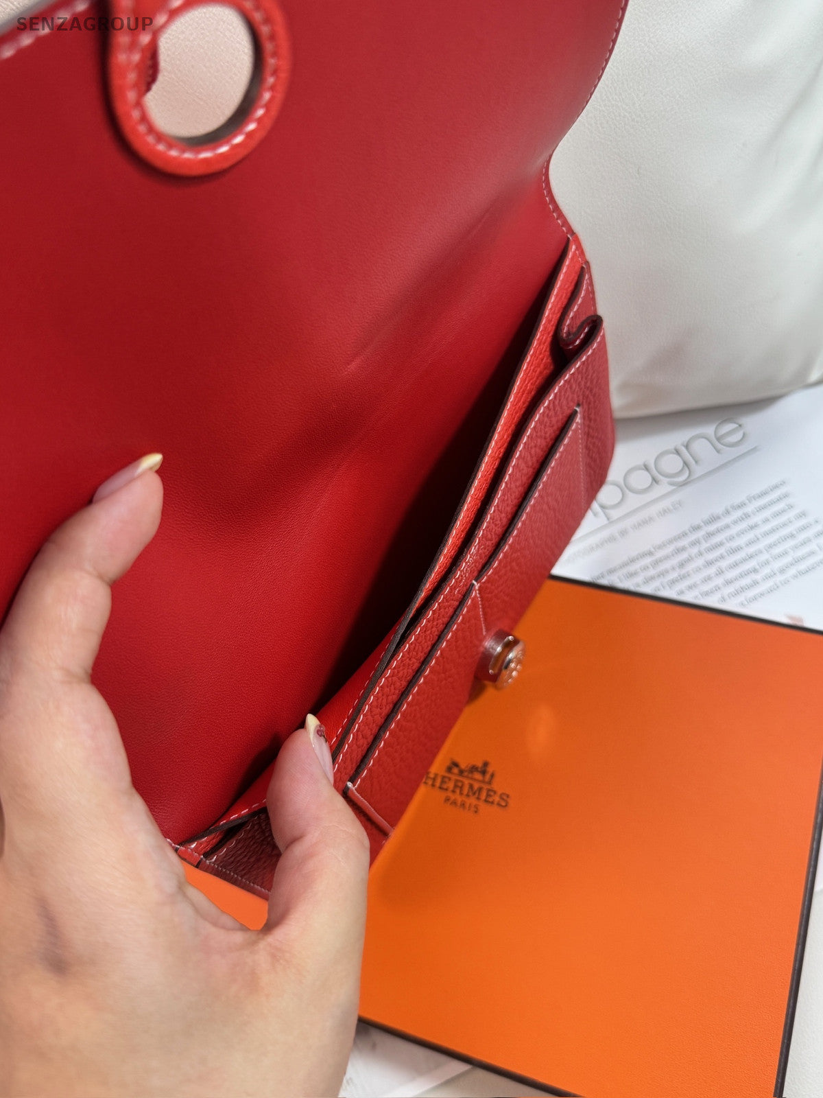 Hermès Dogon Duo Red Silver Hardware Wallet Clutch Women Classic