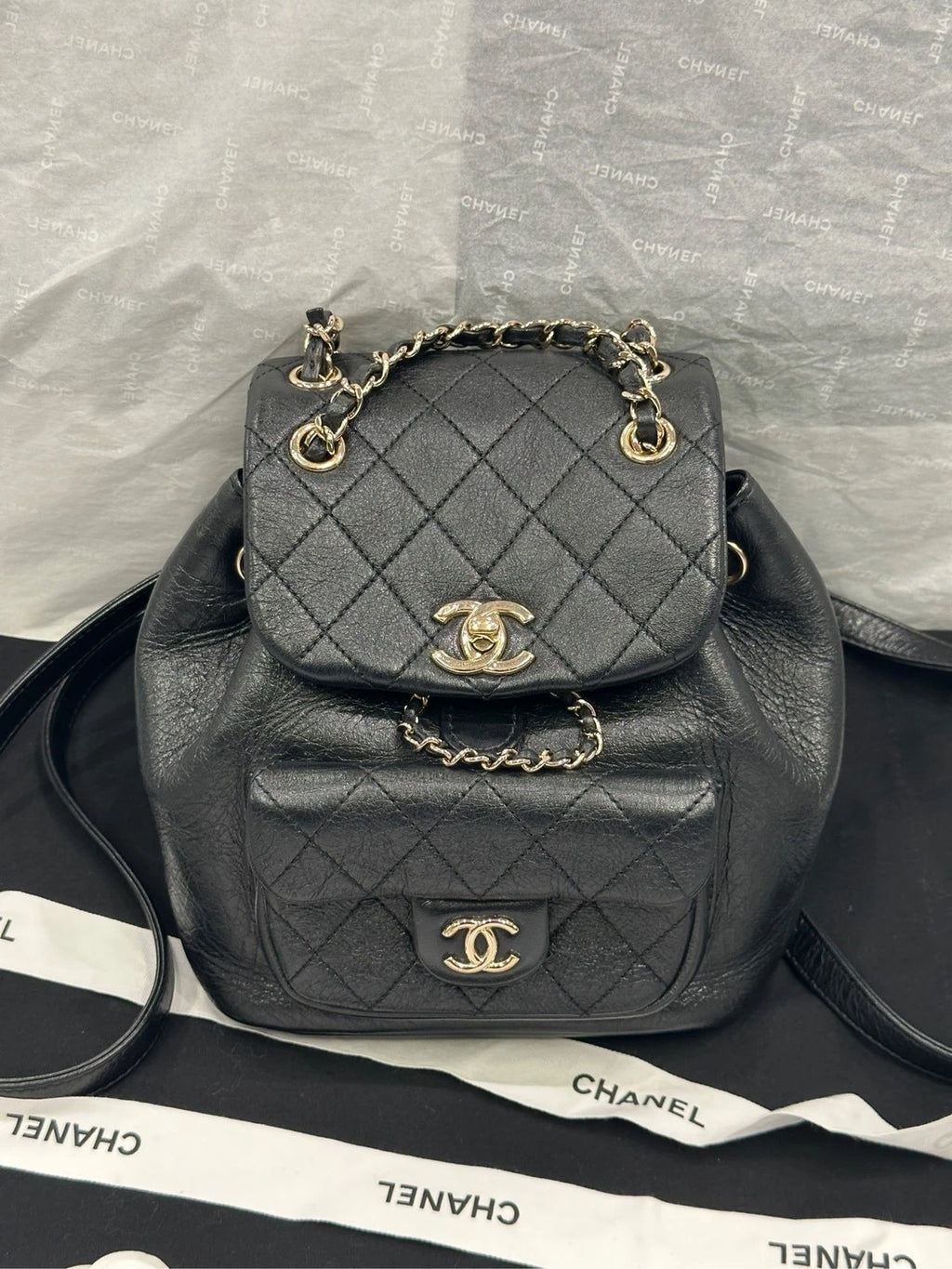 CHANEL Duma Small Black Waxed Leather Backpack For Women