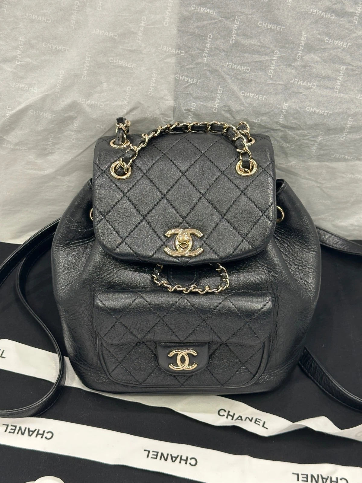 CHANEL Duma Small Black Waxed Leather Backpack For Women