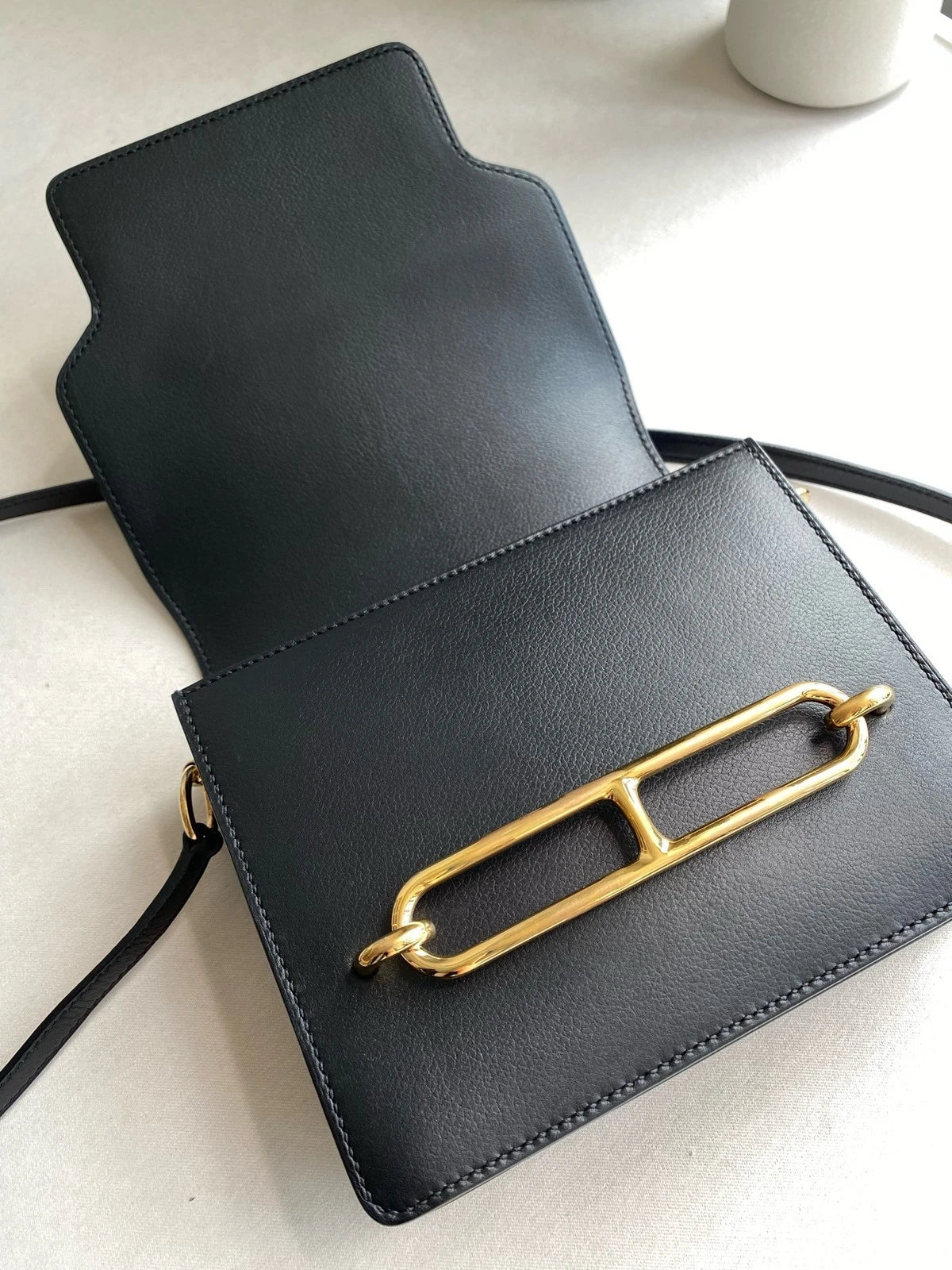 Hermes Roulis19 Black Gold Shoulder Crossbody Bag For Women