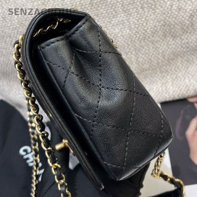 Chanel Classic Flap Chain Black Gold Diamond Shoulder Bag Women Classic Fashion