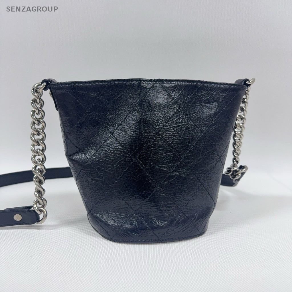 CHANEL Bucket Oil wax leather Chain Shoulder bag Crossbody Black Silver Women