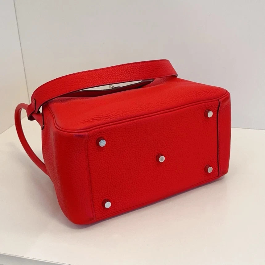 Hermes Lindy26 Top Handle Shoulder Bag Red Silver Women Classic Fashion