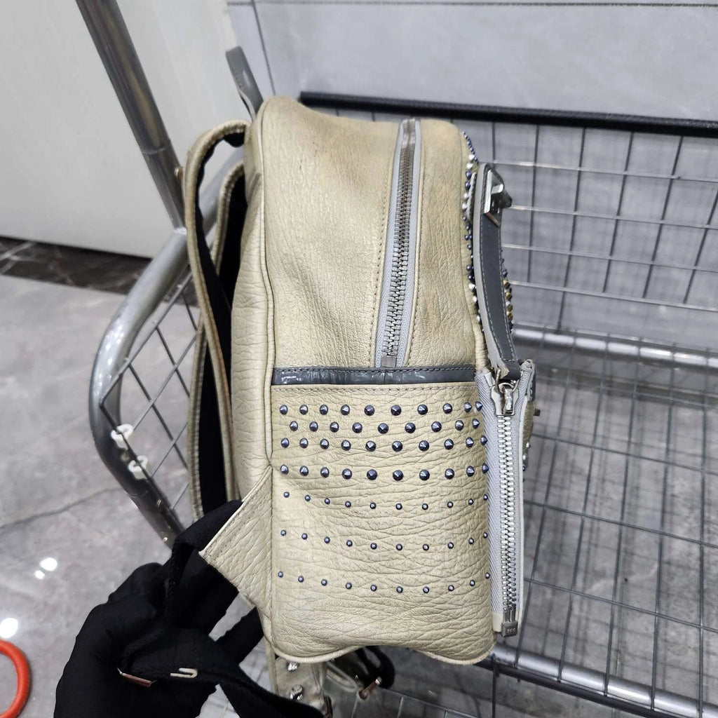 MCM Shiny Silver Studded Small Backpack For Women