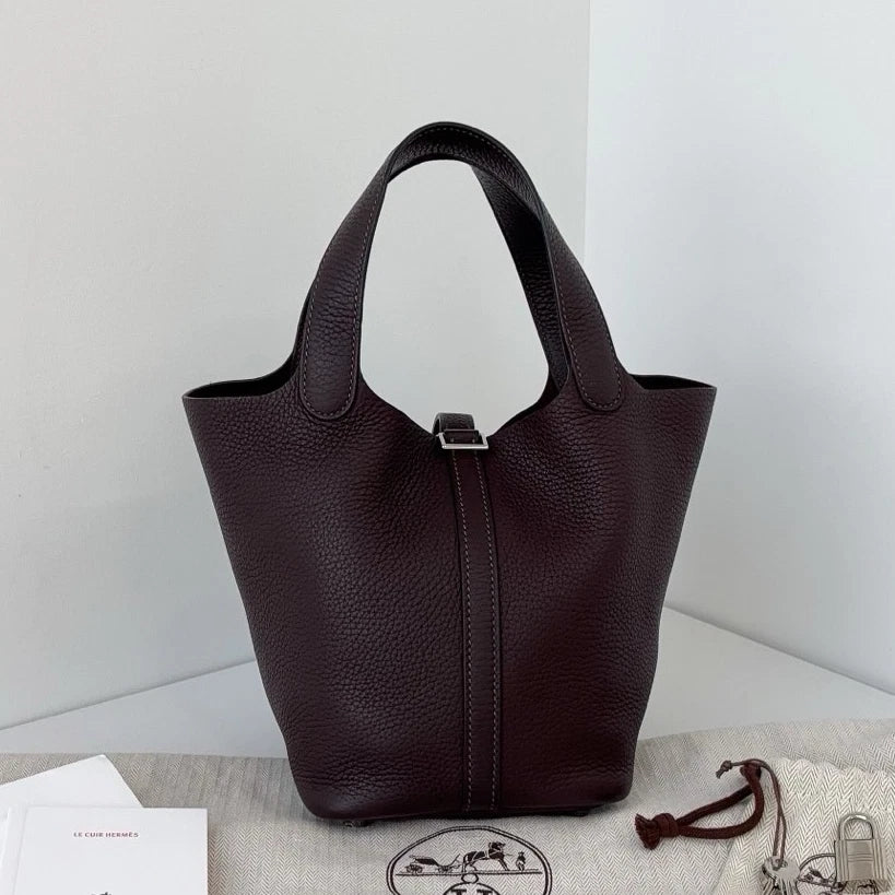 Excellent Condition Hermes Picotin18 Chocolate Brown Tote Handbag Silver