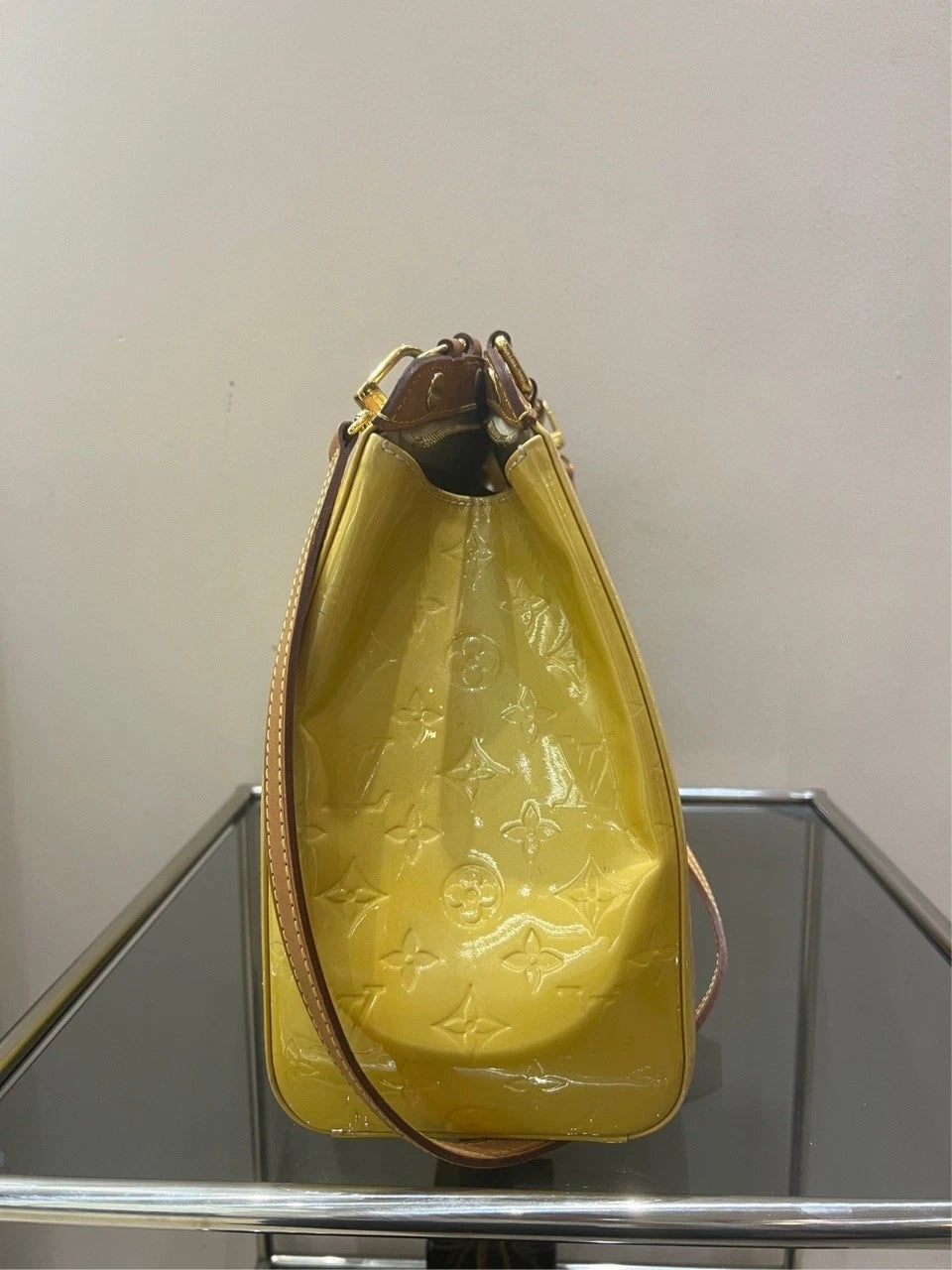 Louis Vuitton Brea Yellow Patent Leather Tote Handbag