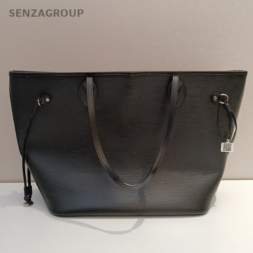 Louis Vuitton Neverfull MM Epi Tote Shoulder Bag Black Silver Women Classic