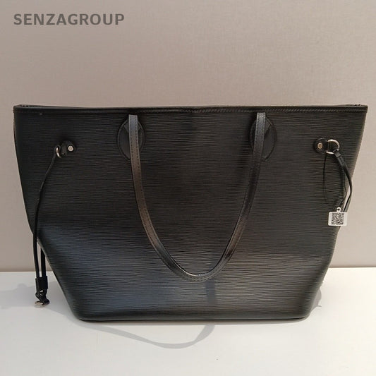 Louis Vuitton Neverfull MM Epi Tote Shoulder Bag Black Silver Women Classic