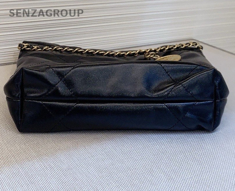 Chanel 22Bag Mini Calfskin Shoulder Bag Black Gold Women Classic Diamond Vintage