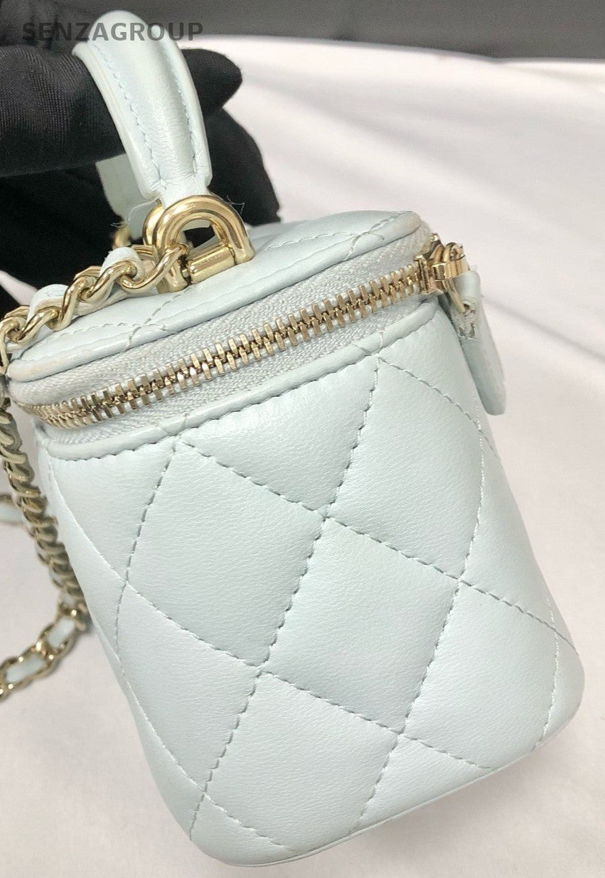 Chanel Diamond Chain Crossbody Shoulder Bag White Gold Women Classic