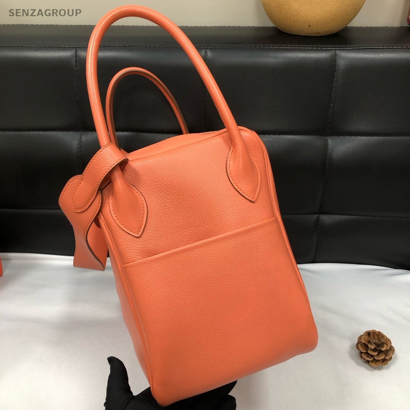 Hermes Lindy34 Top Handle Bag Crossbody Orange Used Women Classic Designer