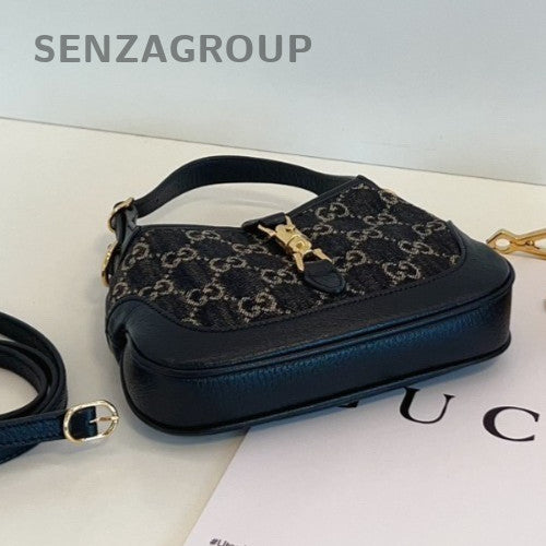 Gucci Jackie 1961  Denim Mini Shoulder Crossbody Bag Black Women