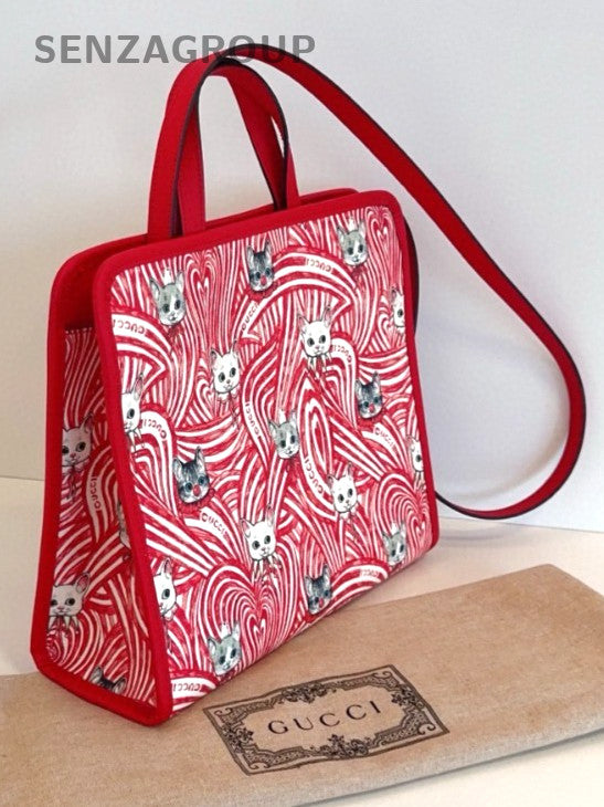 GUCCI tote Japan Limited Edition Hand-drawn Cat 2way Shoulder bag Red Women