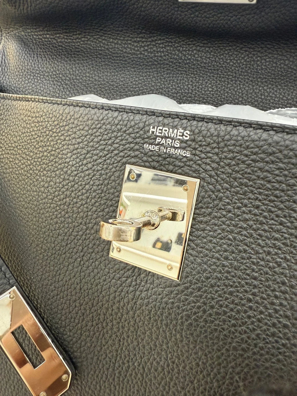 Hermes Kelly32 Black Silver Togo Leather Top Handle Bag For Women