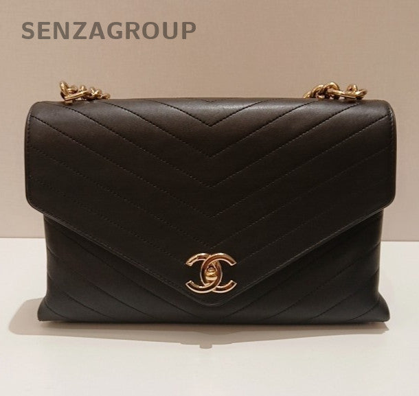 Chanel Envelope Chain Black Gold Shoulder Bag Used Women Classic Fashion