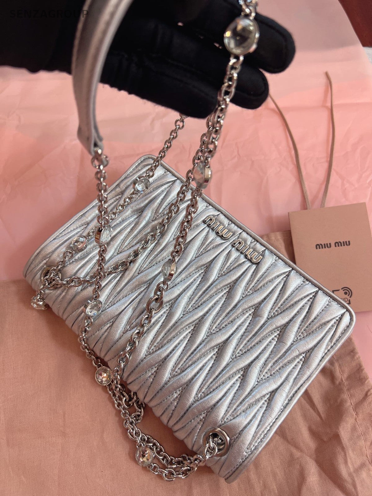 Miumiu wrinkle Woc PM Chain Shoulder bag Silver Brand NEW Women