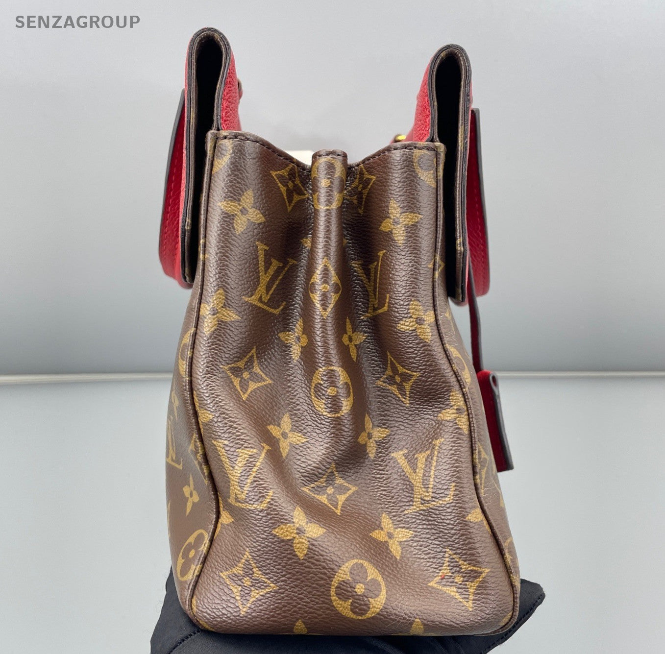 Louis Vuitton Pallas Monogram Top Handle Bag Crossbody Red Brown Gold Women