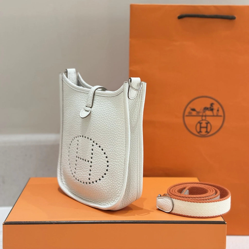 Hermes White Silver Mini Evelyne Crossbody Bag For Women