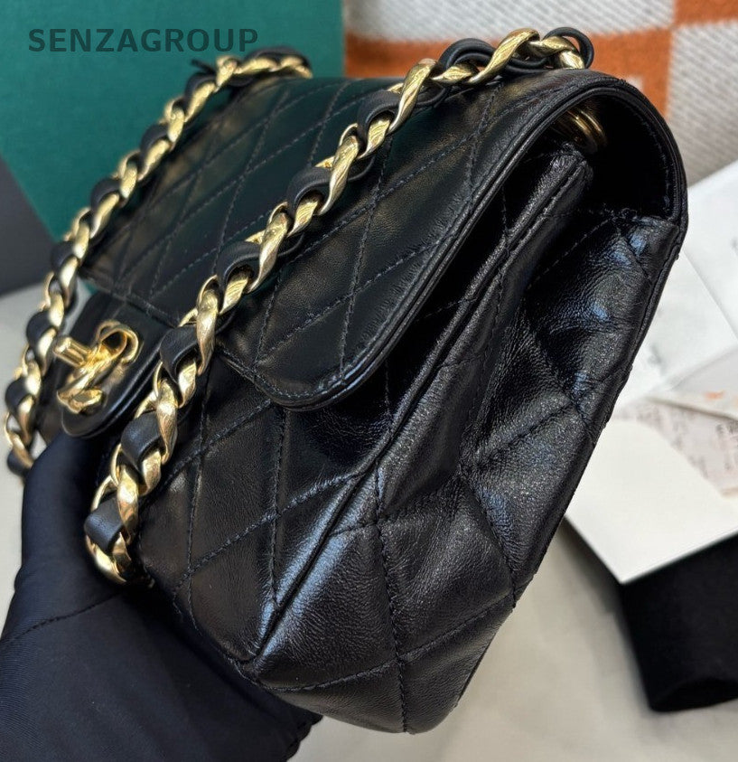 Chanel Classic Flap Chain Black Gold Shoulder Bag Diamond Fashion Used Women