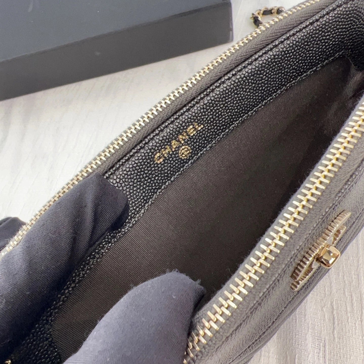 CHANEL Black Gold Caviar Leather WOC Shoulder Bag For Women