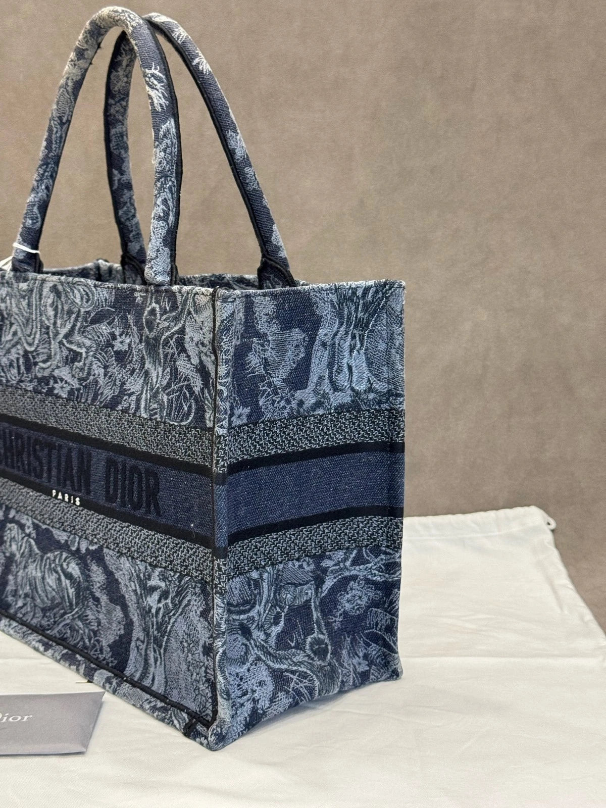 Dior Canvas Embroidered Printed Medium Tote Handbag For Women