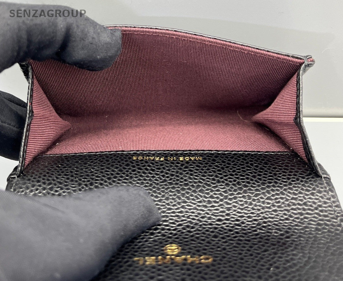Chanel Classic Flap Diamond Wallet Clutch Black Gold Used Women