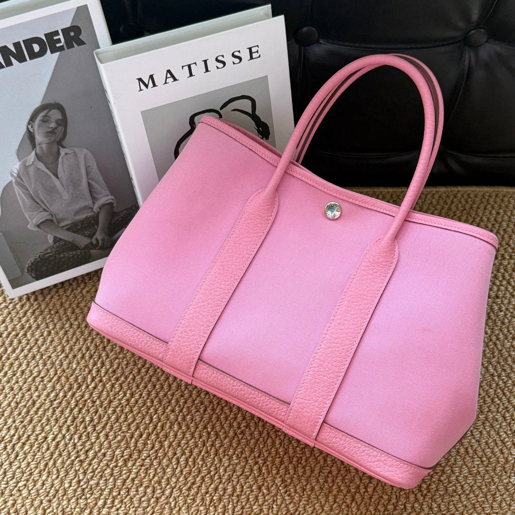 Hermes Garden Party30 Top Handle Bag Pink Silver Used Women Classic Fashion