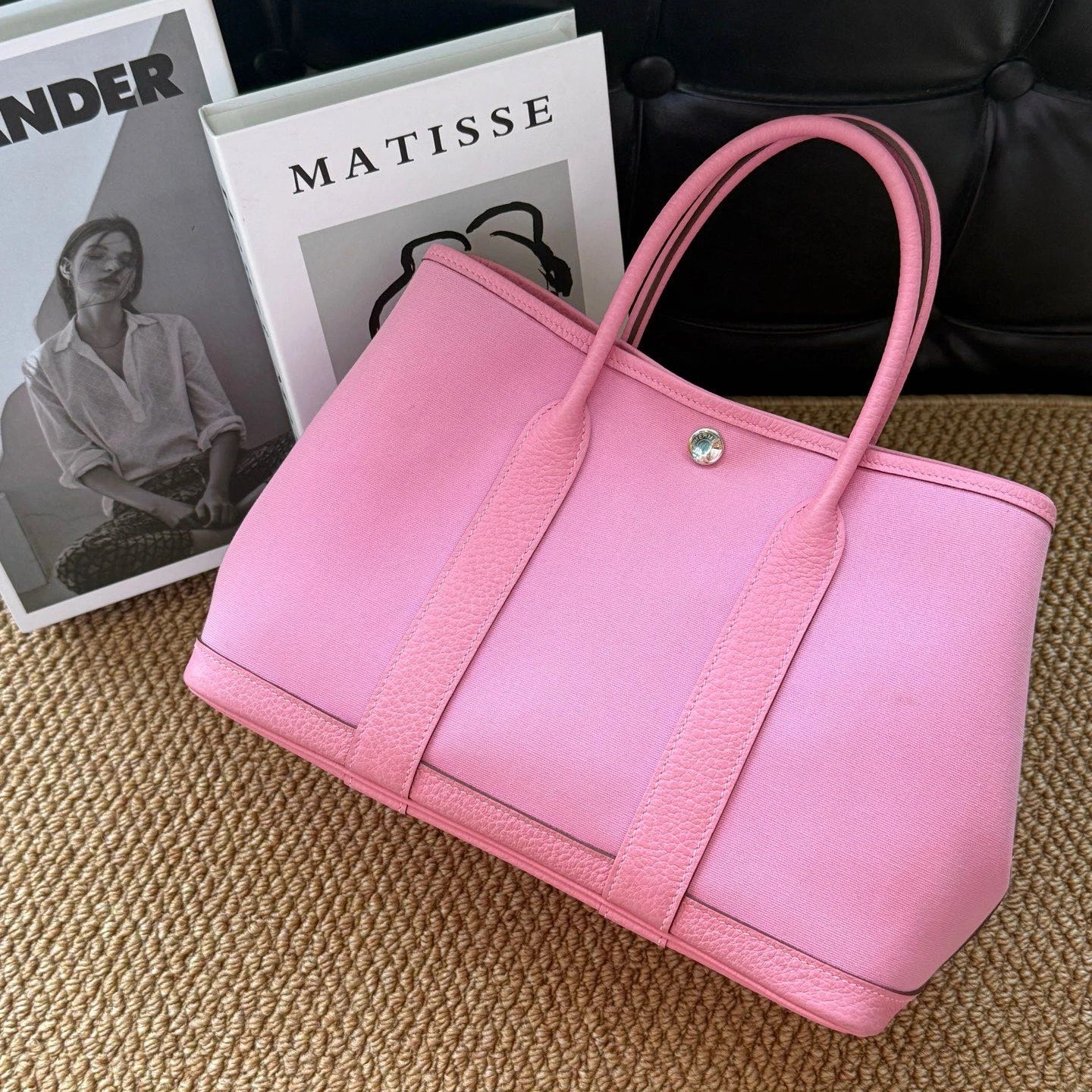 Hermes Garden Party30 Top Handle Bag Pink Silver Used Women Classic Fashion
