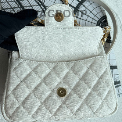 Chanel Small White Quilted Chain Crossbody Bag Gold Hardware