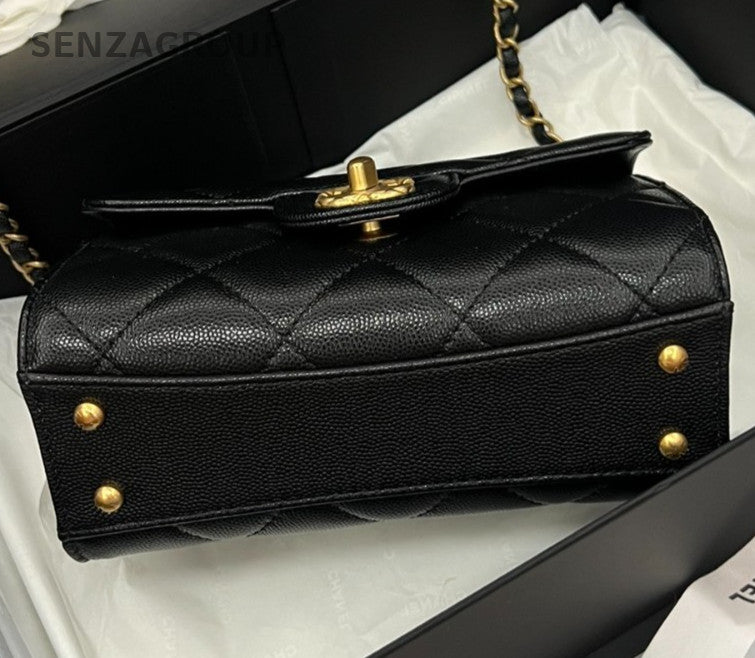 Chanel Mini Rectangular Flap Bag Chain Crossbody Black Gold Women Classic