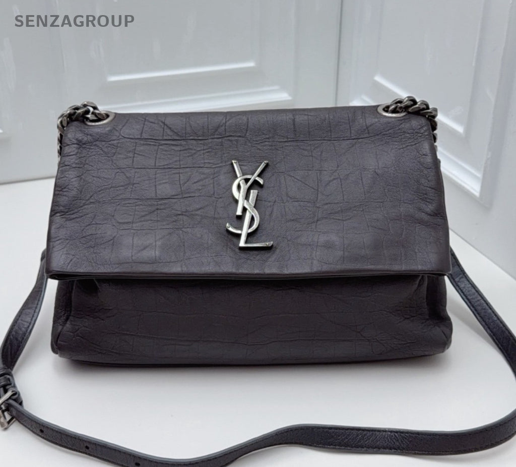Saint Laurent Hollywood Chain Crossbody Shoulder Bag Gray Silver Women Classic
