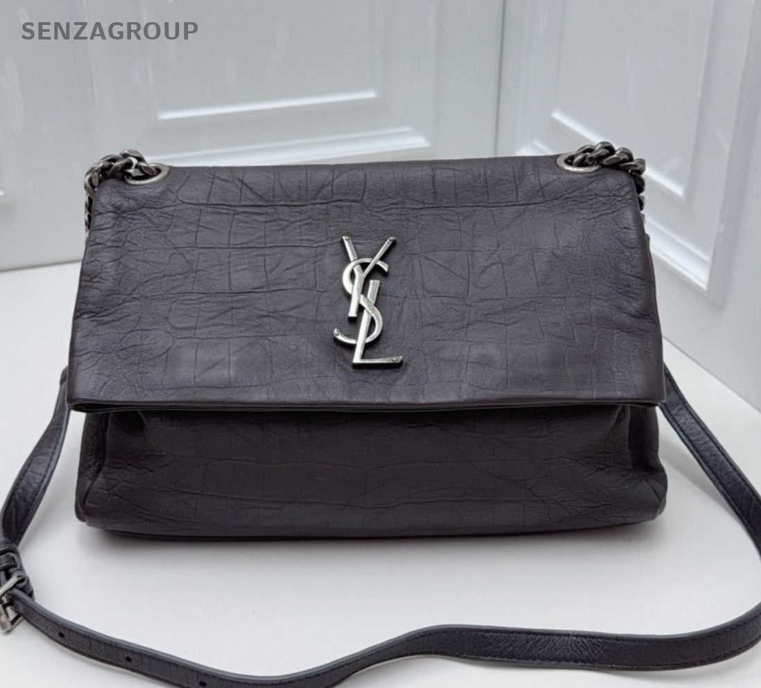 Saint Laurent Hollywood Chain Crossbody Shoulder Bag Gray Silver Women Classic
