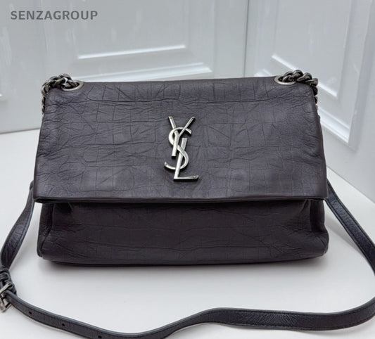 Saint Laurent Hollywood Chain Crossbody Shoulder Bag Gray Silver Women Classic