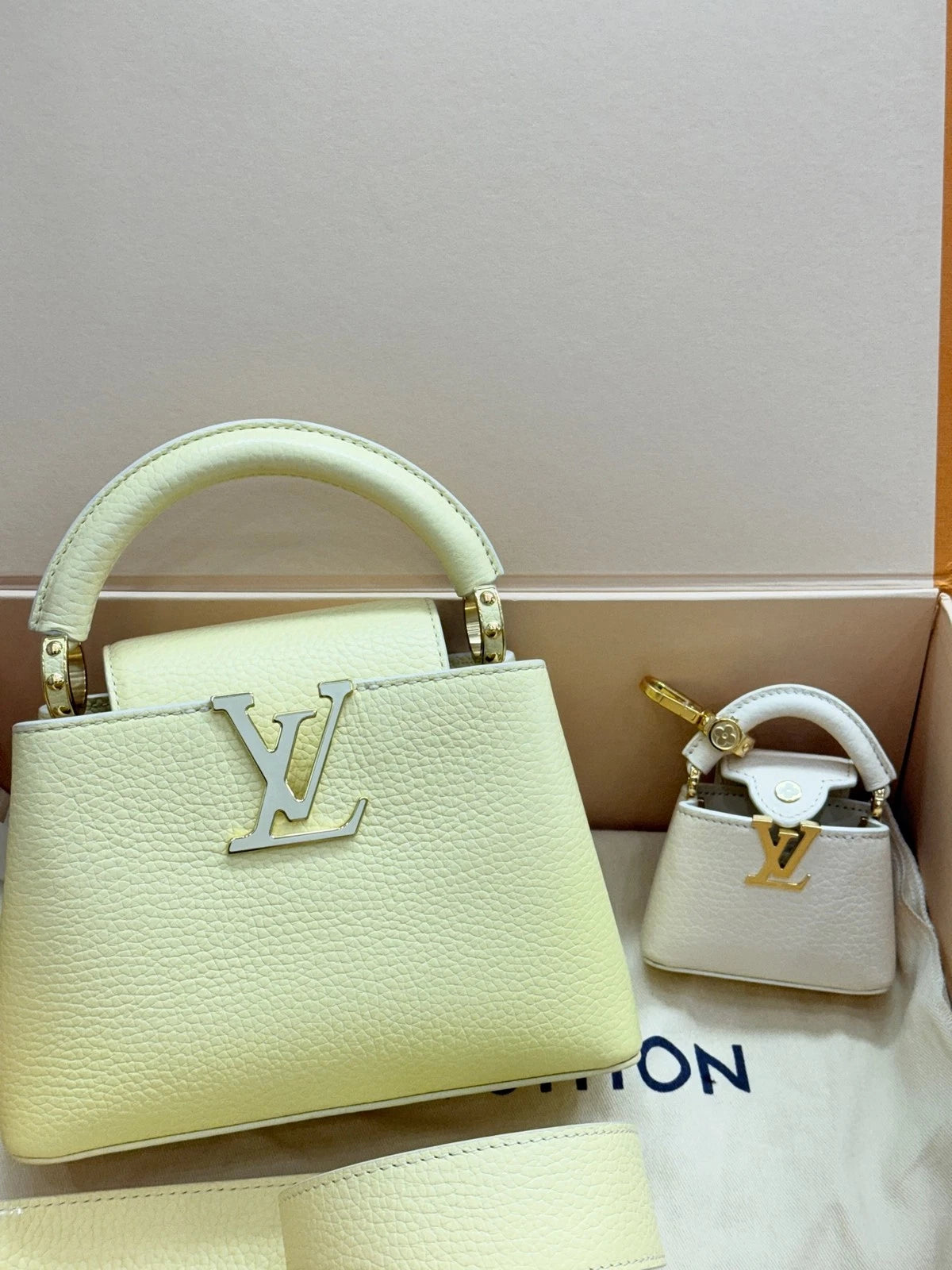 Louis Vuitton Yellow Mini Capucines 2-in-1 Calfskin Top Handle Bag For Women