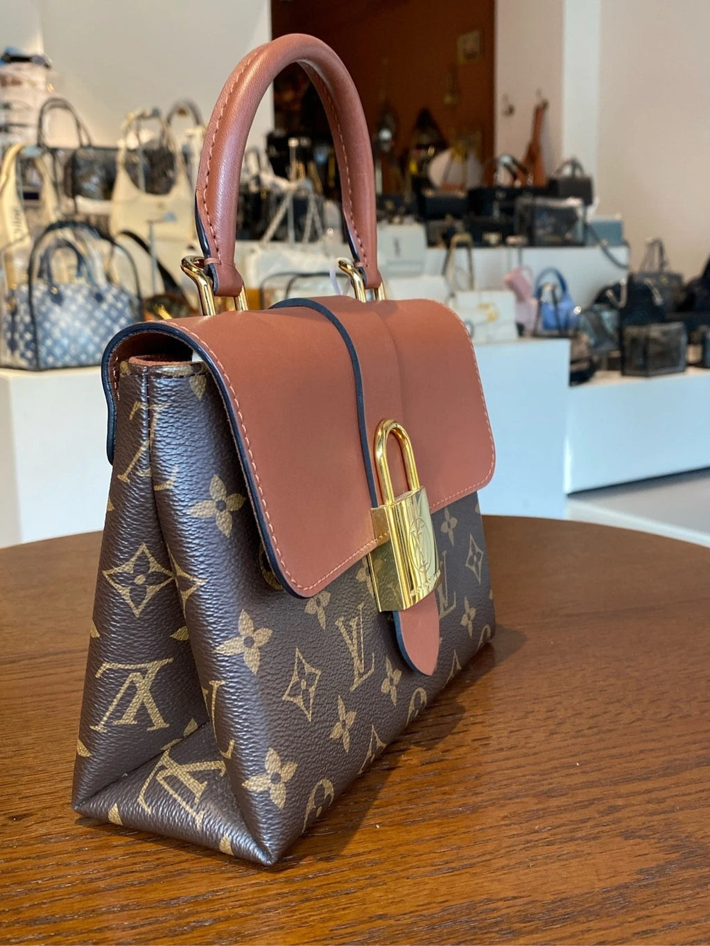 Louis Vuitton Brown Leather Locky BB Top Handle Bag For Women