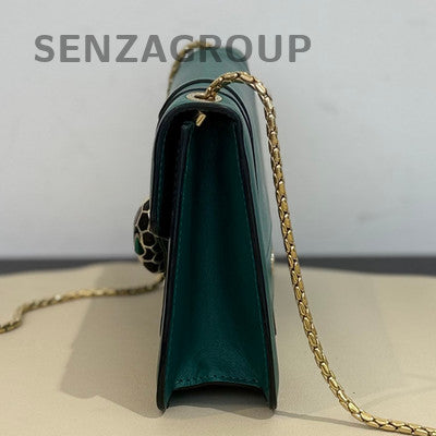 Bvlgari Small Green Serpenti Forever Bag with Gold Chain Strap