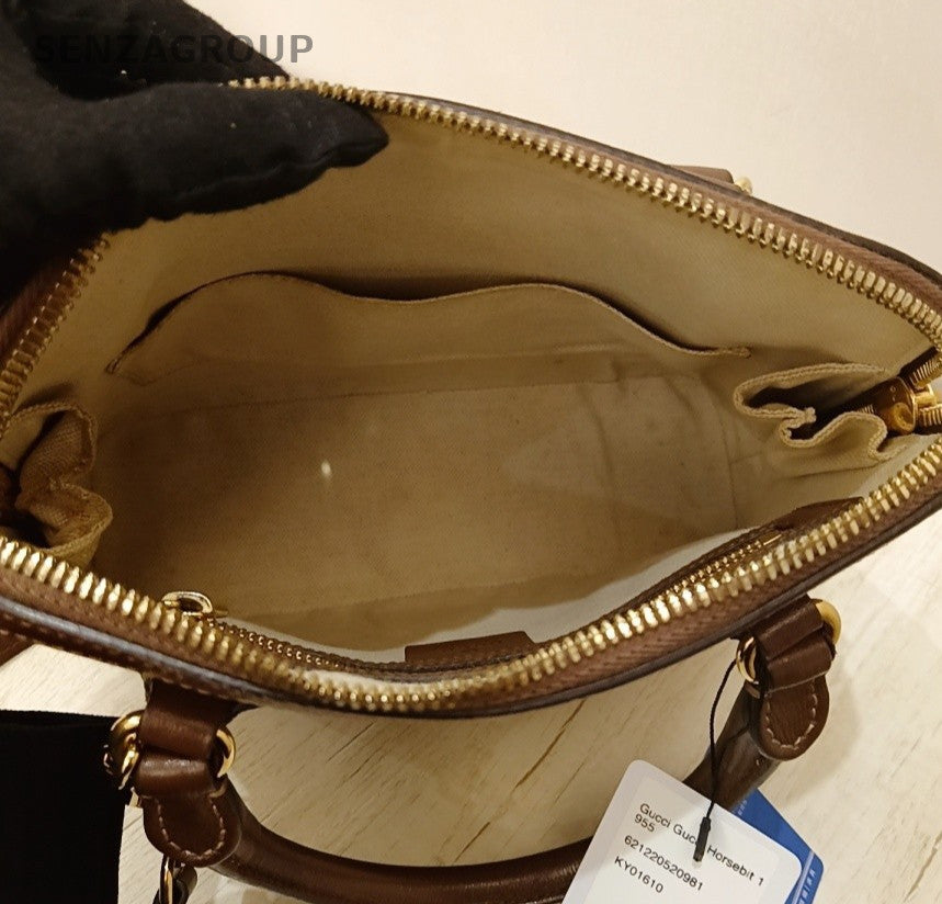 Gucci Horsebit 1955 2Way Top Handle Bag Crossbody Brown Gold Women Classic