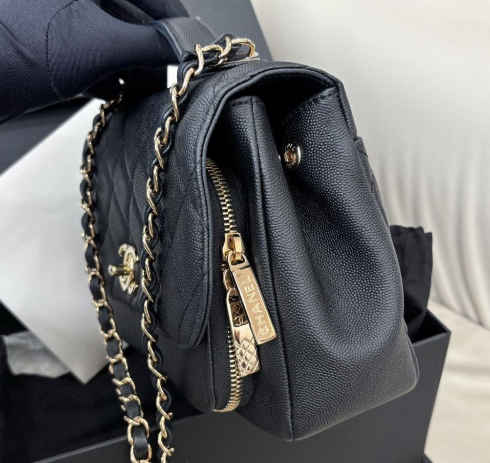 Chanel Affinity Diamond Chain Shoulder Bag Crossbody Black Gold Women Classic