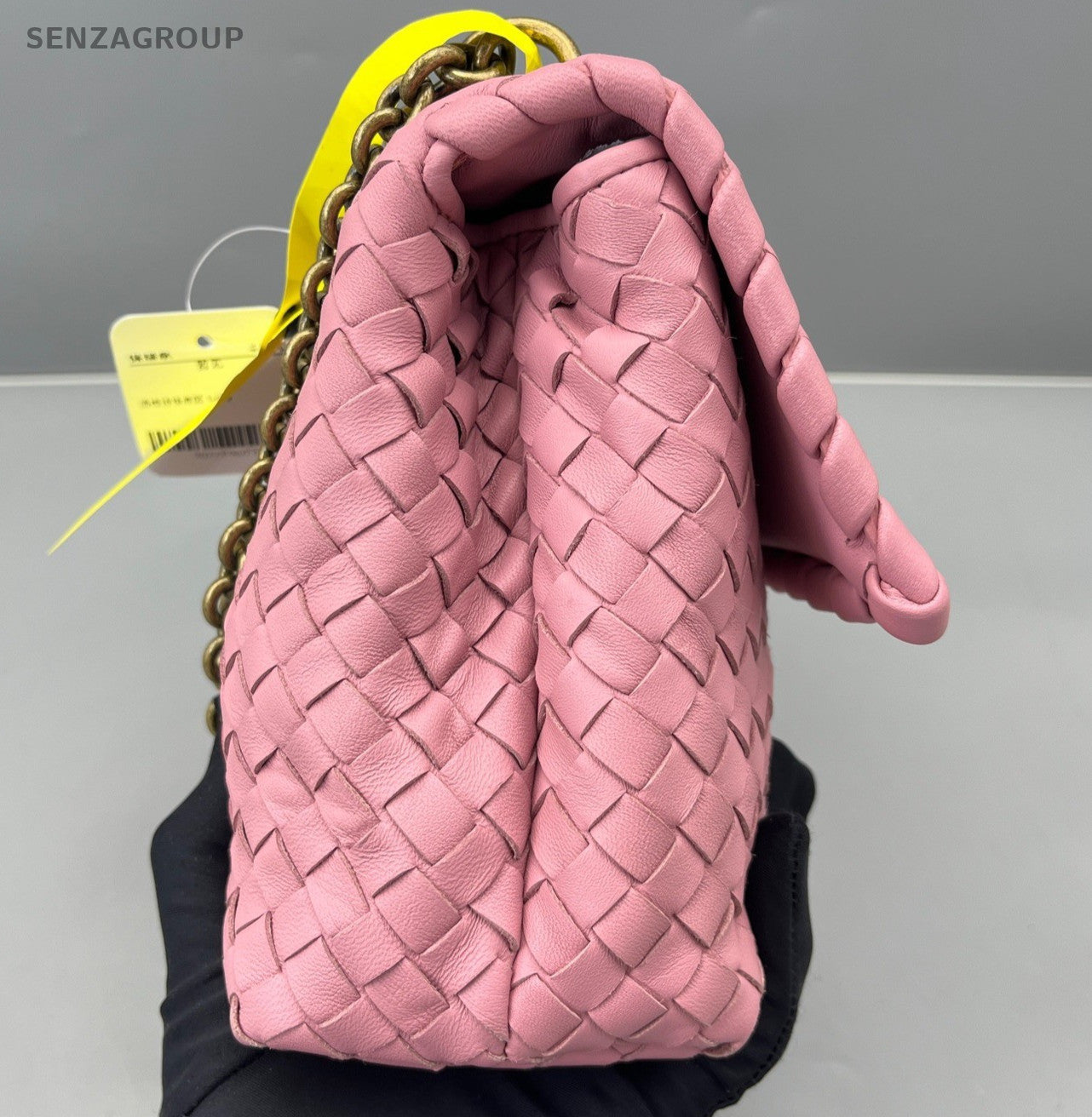 Bottega Veneta Intrecciato Olympia Chain Shoulder Bag Pink Gold Women Classic