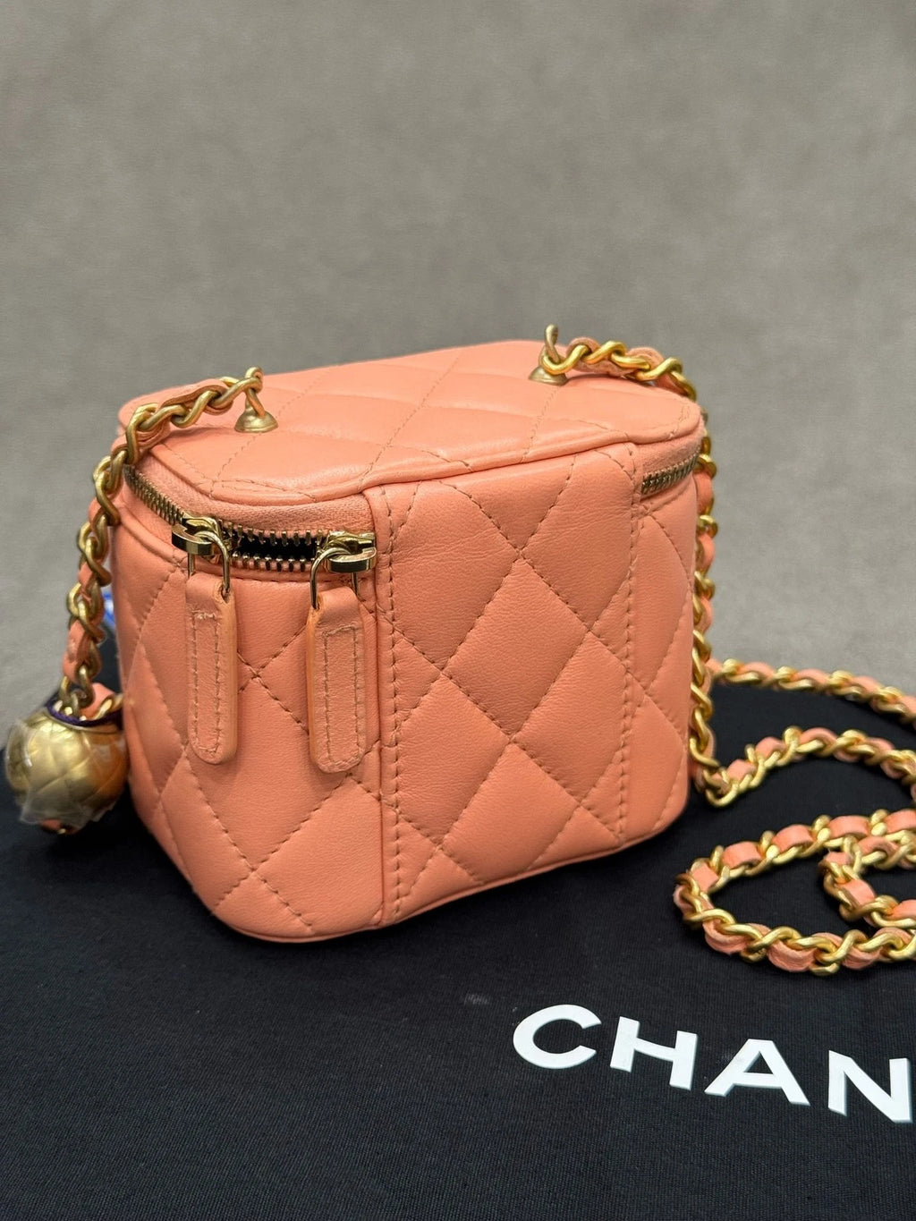 CHANEL Lambskin Adjustable Gold Ball Box Crossbody Shoulder Bag Women