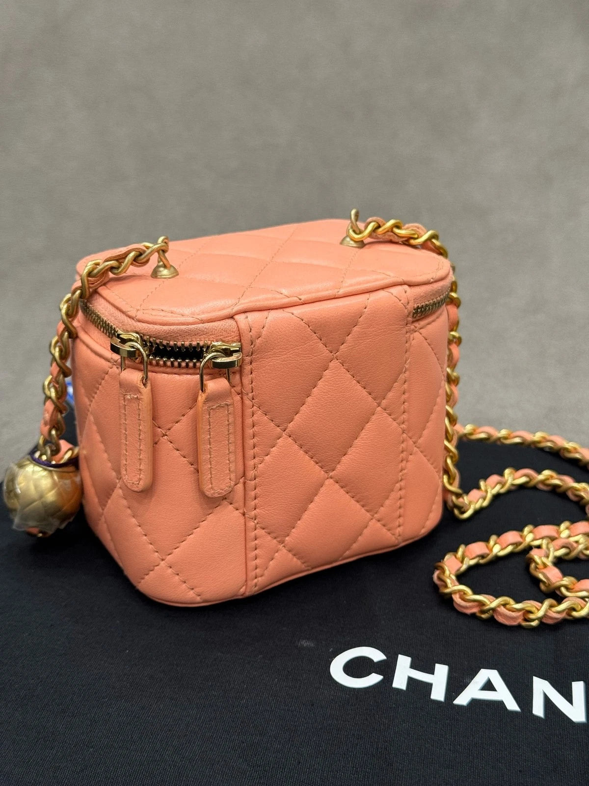 CHANEL Lambskin Adjustable Gold Ball Box Crossbody Shoulder Bag Women