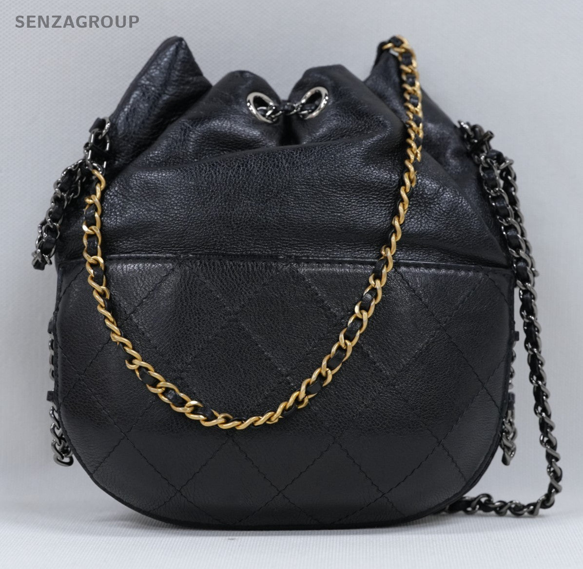 Chanel Calfskin Chain Drawstring Bucket Black Gold Silver Women Classic Fashion