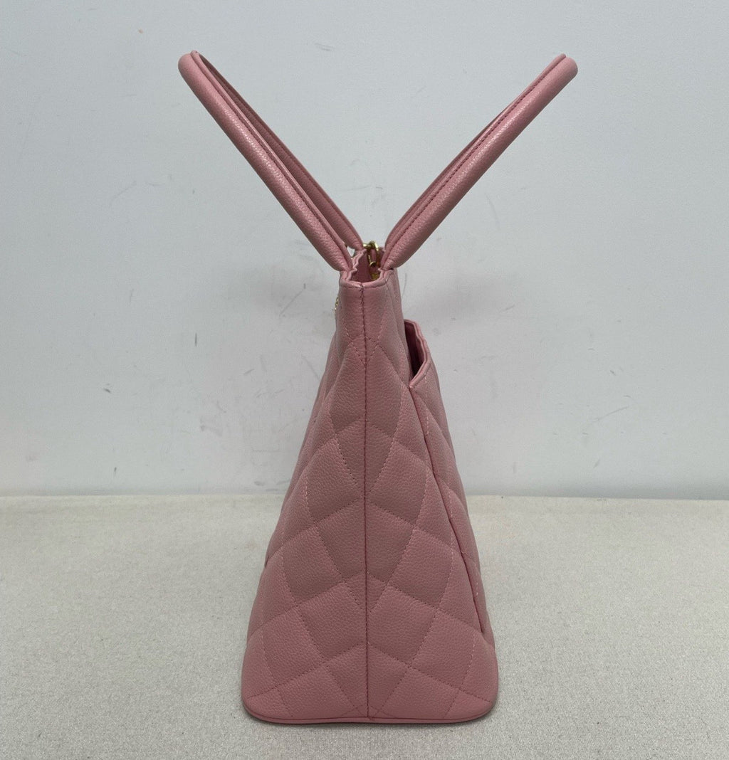Chanel Hilton Tote Top Handle Bag Pink Gold Diamond Women Classic Vintage