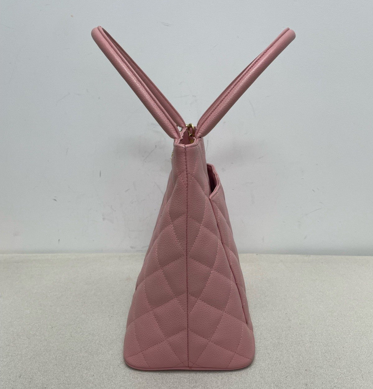 Chanel Hilton Tote Top Handle Bag Pink Gold Diamond Women Classic Vintage