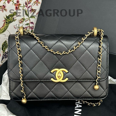 Chanel Black Quilted Calfskin Small Classic Flap Bag with Pearl Chain