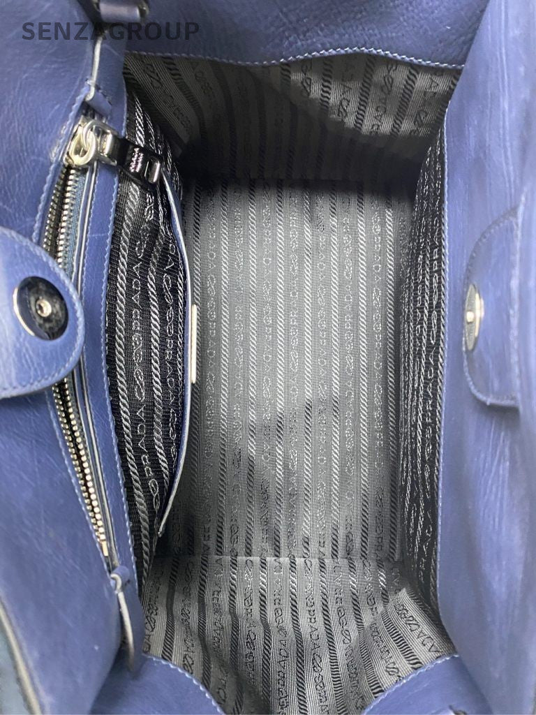 Prada Bat 2Way Shoulder Bag Crossbody Blue Silver Used Women Classic