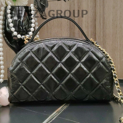 Chanel Bowling Quilted Chain Shoulder Bag Black Gold Classic Women's