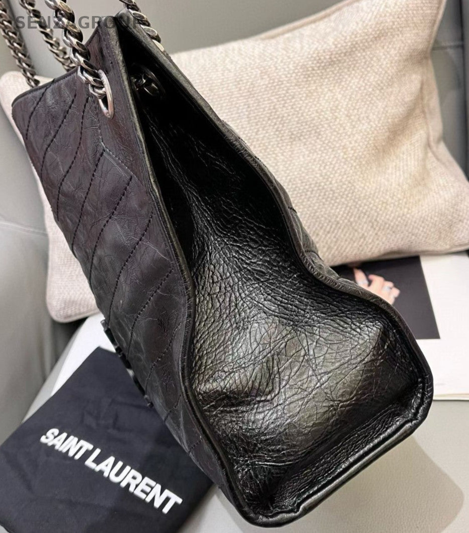 Saint Laurent Niki Shopping Bag Chain Tote Shoulder Bag Black Silver Used Women